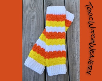 Slouchy Leg Warmers - Large Girls - Candy Corn Halloween | Handmade Crochet | 80s Fashion | Ballet Wear |