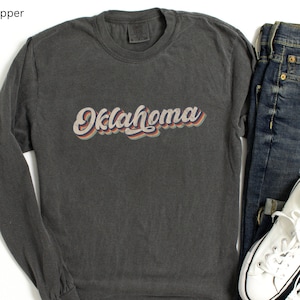 Oklahoma Comfort Colors® Long Sleeve Retro Vintage Inspired T-Shirt, Custom State Shirt, Oklahoma Gift, Oklahoma Pride, College Student