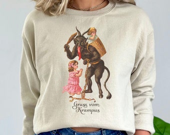 Krampus Ugly Christmas Sweater, Gruss vom Crampus Sweatshirt, Krampus with kids, Folklore Christmas, Europe, Germany Christmas Shirt