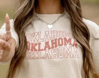 Oklahoma Comfort Colors® T-Shirt, Oklahoma Wavy Shirt Design, Oklahoma Tailgate Tee, Pink Oklahoma Shirt, College Student Gift