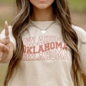 Oklahoma Comfort Colors® T-Shirt, Oklahoma Wavy Shirt Design, Oklahoma Tailgate Tee, Pink Oklahoma Shirt, College Student Gift