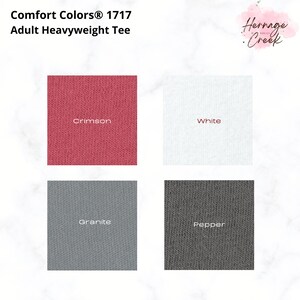 May include: Four fabric swatches in different colors: crimson, white, granite, and pepper. The swatches are labeled with their respective colors.