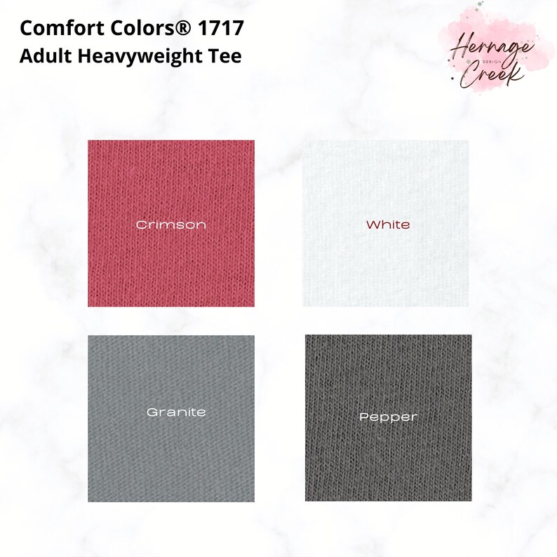 May include: Four fabric swatches in different colors: crimson, white, granite, and pepper. The swatches are labeled with their respective colors.