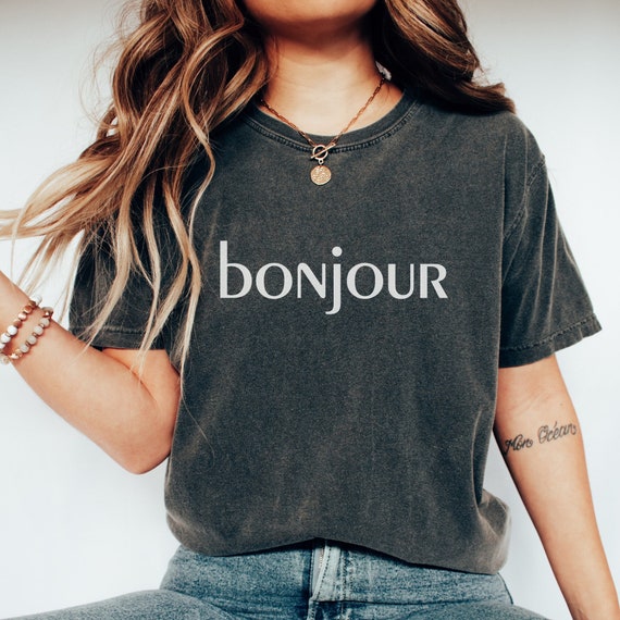 Bonjour Comfort Colors® Unisex T-Shirt, French saying shirt, French word tee, French quote t-shirt, Paris lover shirt, French language shirt