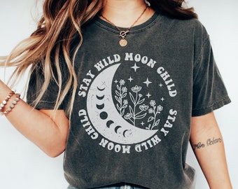 Stay Wild Moon Child Comfort Colors Retro Vintage T-Shirt, Hippie Tee Vintage Inspired T-Shirt, Flower Child Tee, Festival Concert Tee