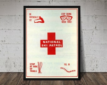 Vintage NATIONAL SKI PATROL Print - Vintage Ski Art, Ski Home Decor, Antique Ski, Ski Lodge Wall Decor, Ski Poster