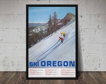 1955 SKI OREGON Ski Print - Vintage Ski Art, Ski Home Decor, Antique Ski, Ski Lodge, Ski Poster