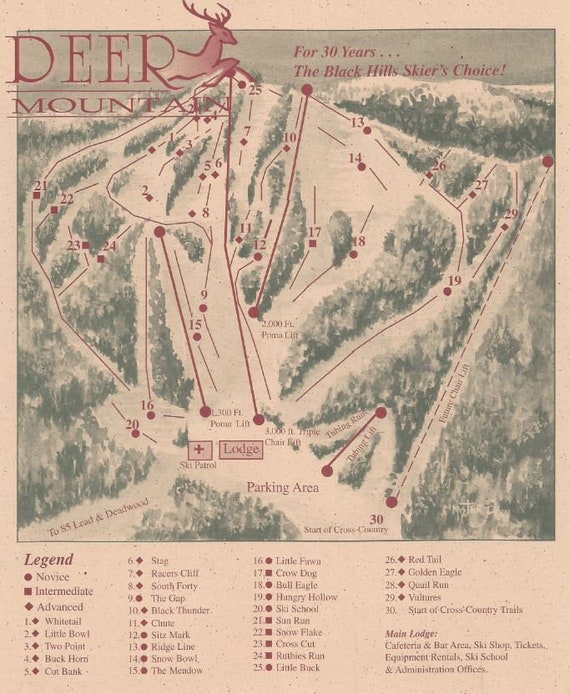 2004 Deer Mountain Ski Trail Map Canvas Print – Vintage South