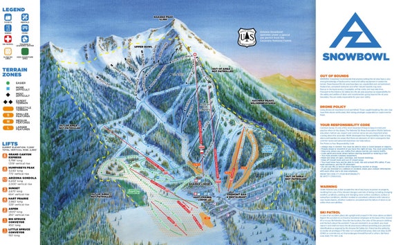 2023 Arizona Snowbowl Ski Trail Map Canvas Print – Ski Lodge Wall