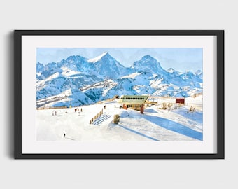 MAMMOTH MOUNTAIN Watercolor Painting - Vintage Ski Art, Ski Home Decor, Antique Ski, Ski Lodge Wall Decor, Ski Poster