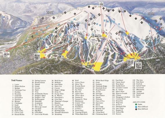 Mammoth Ski Area Map Wrapped Canvas 1991 Mammoth Mountain Ski Trail Map Ski | Etsy