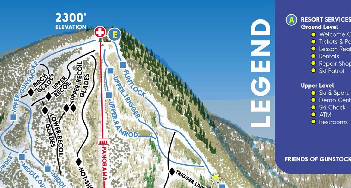 2021 GUNSTOCK MOUNTAIN Resort Ski Trail Map Ski Home Decor, Ski Lodge Wall Decor, Ski Poster