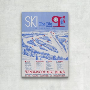 WRAPPED CANVAS - 1965 TANGLEWOOD Ski Area Print - Vintage Ski Art, Ski Home Decor, Antique Ski, Ski Lodge Wall Decor, Ski Poster