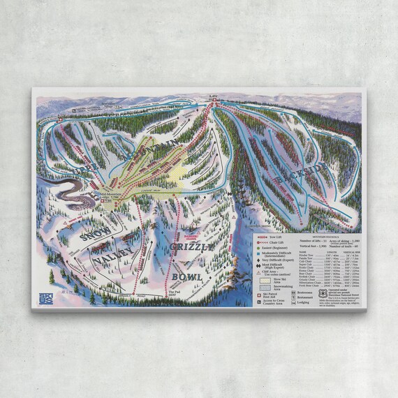 Bear Valley Ski Resort Map Wrapped Canvas 1996 Bear Valley Ski Trail Map Ski Home | Etsy Australia