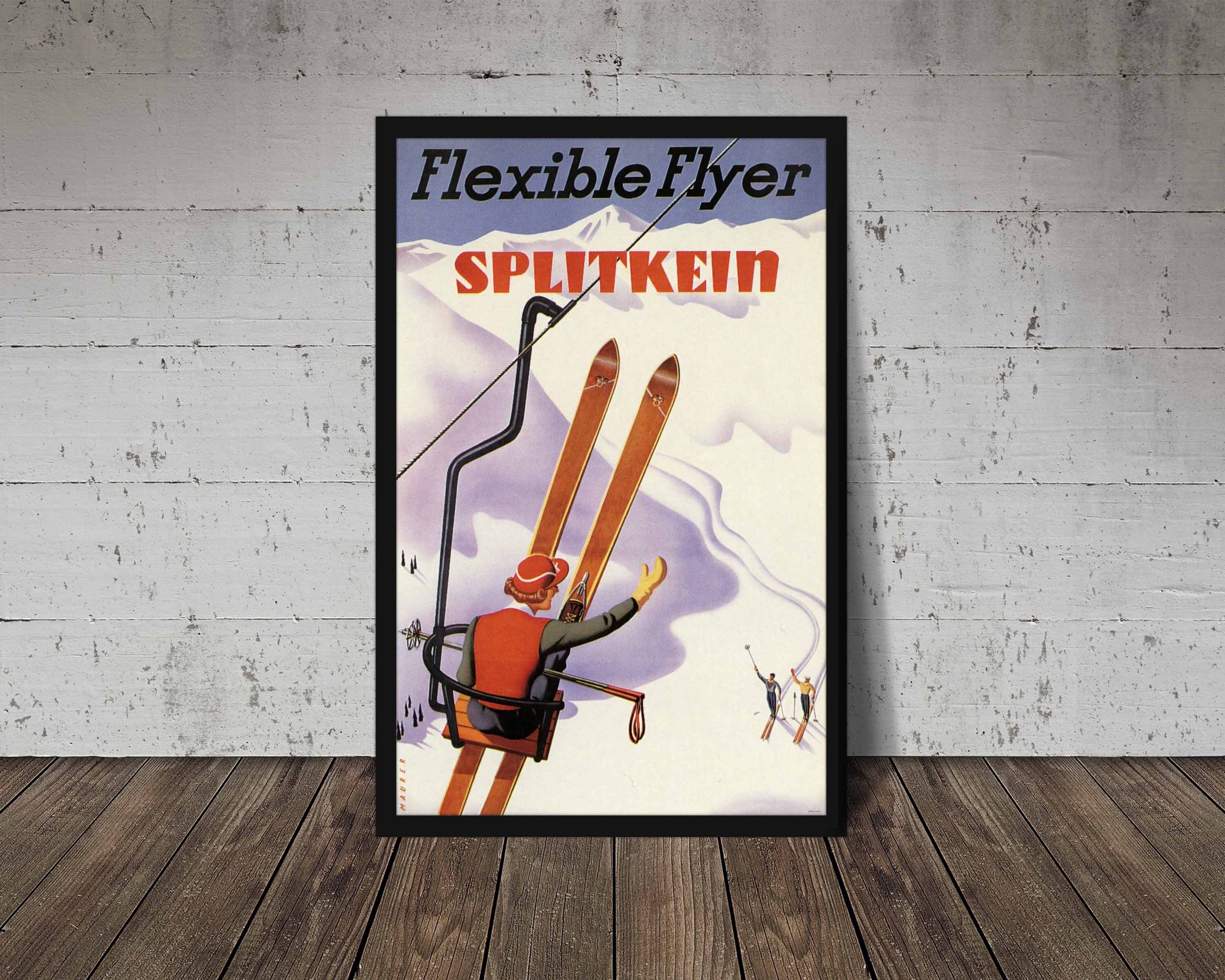 Vintage FLEXIBLE FLYER Ski Poster - Splitkein Ski Art Print - Etsy
