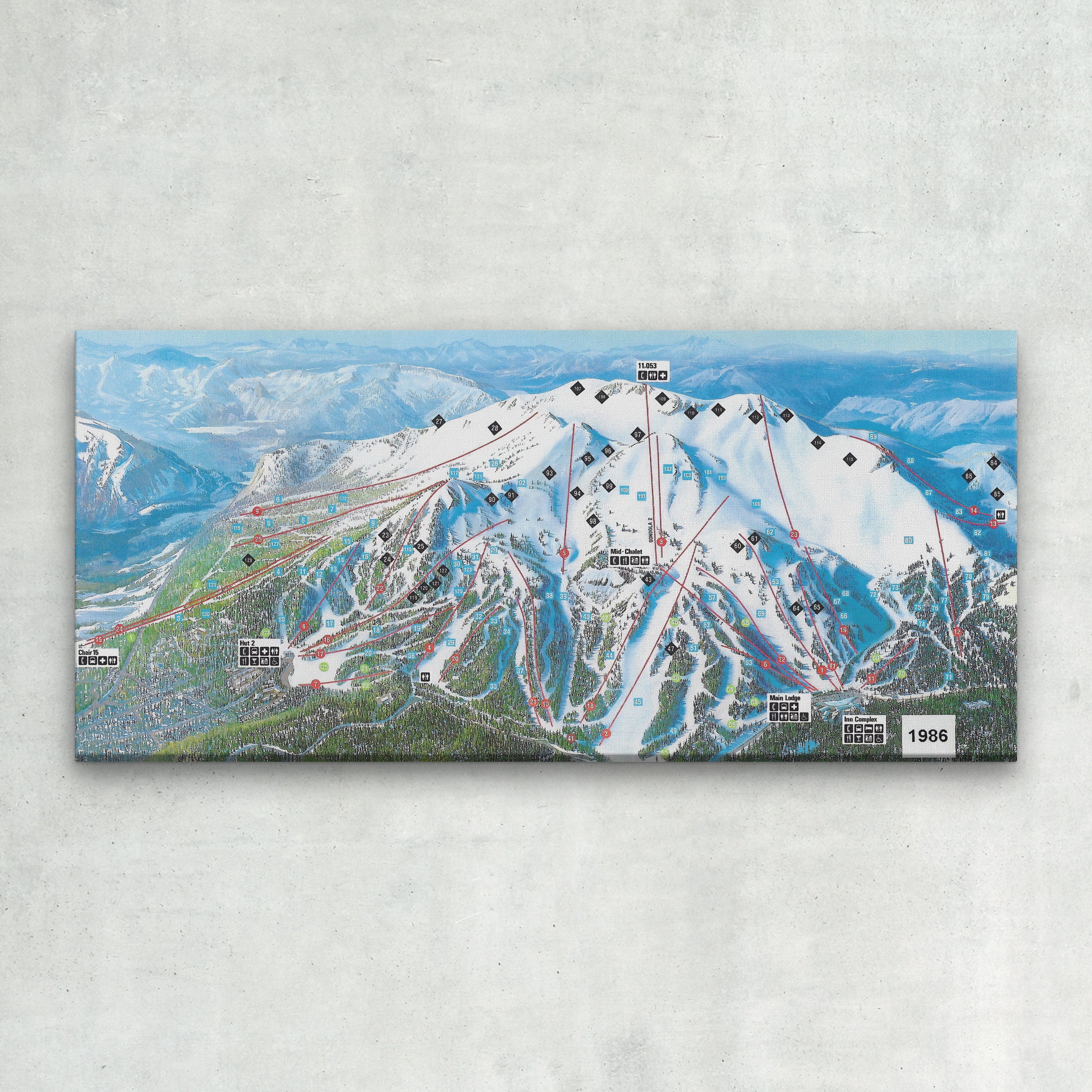 1986 Mammoth Mountain Ski Trail Map Canvas Print – Vintage Ski Art