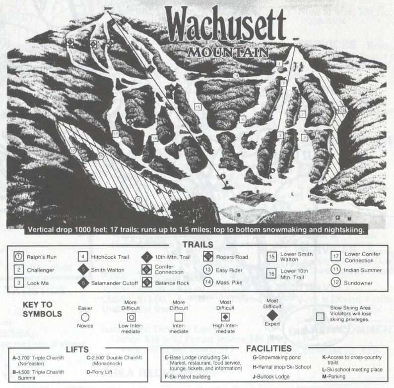 1989 WACHUSETT MOUNTAIN Ski Trail - Il 794xN.3708639128 6un4