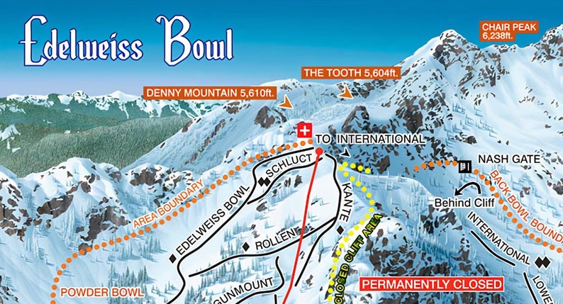 2023 the SUMMIT at SNOQUALMIE ALPENTAL Ski Trail Map Ski Home Decor 