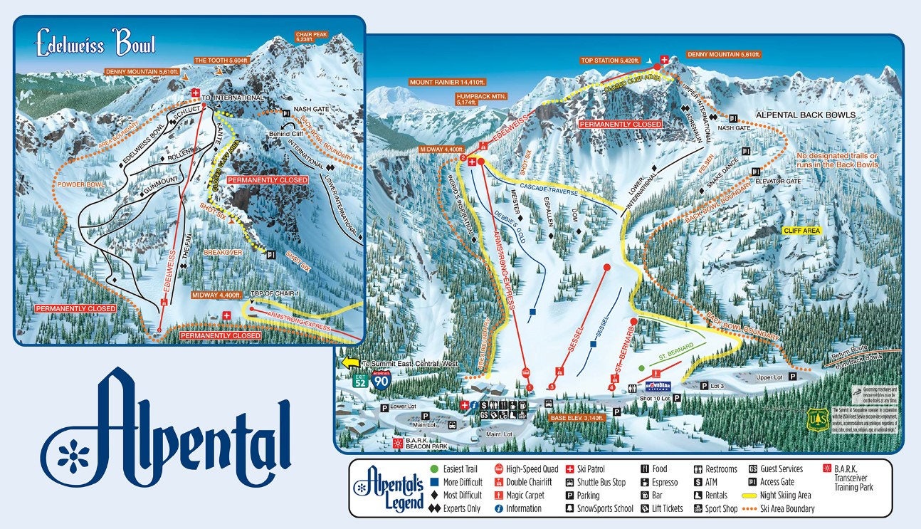 2021 the SUMMIT at SNOQUALMIE ALPENTAL Ski Trail Map Ski Etsy
