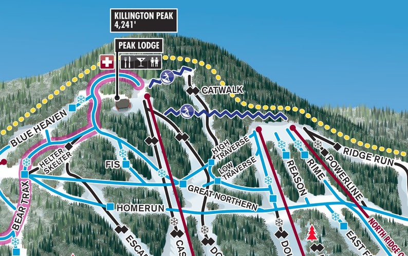 2022 KILLINGTON Ski Trail Map Ski Map, Ski Art, Ski Decor, Ski Home ...