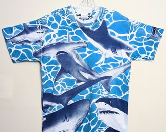 Vintage 90s Hammerhead Shark Sand Single Stitch All Over Print AOP Shirt Medium