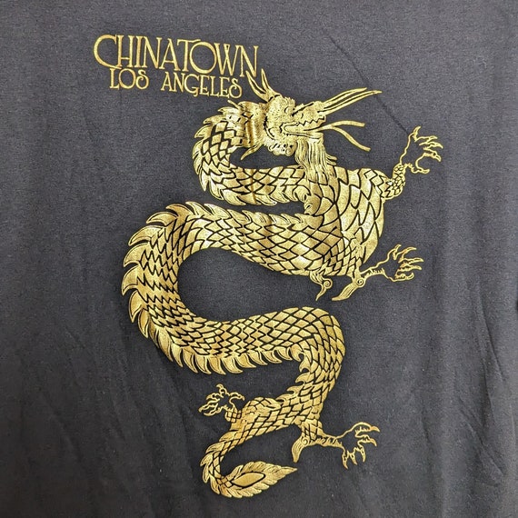 VTG 80s Chinatown Los Angeles Gold Foil Dragon Si… - image 2