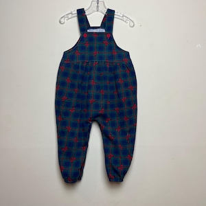 Vintage Healthtex Bubble Plaid w/ Bows Romper Overalls Size 24 Months Blue Red Green Holiday