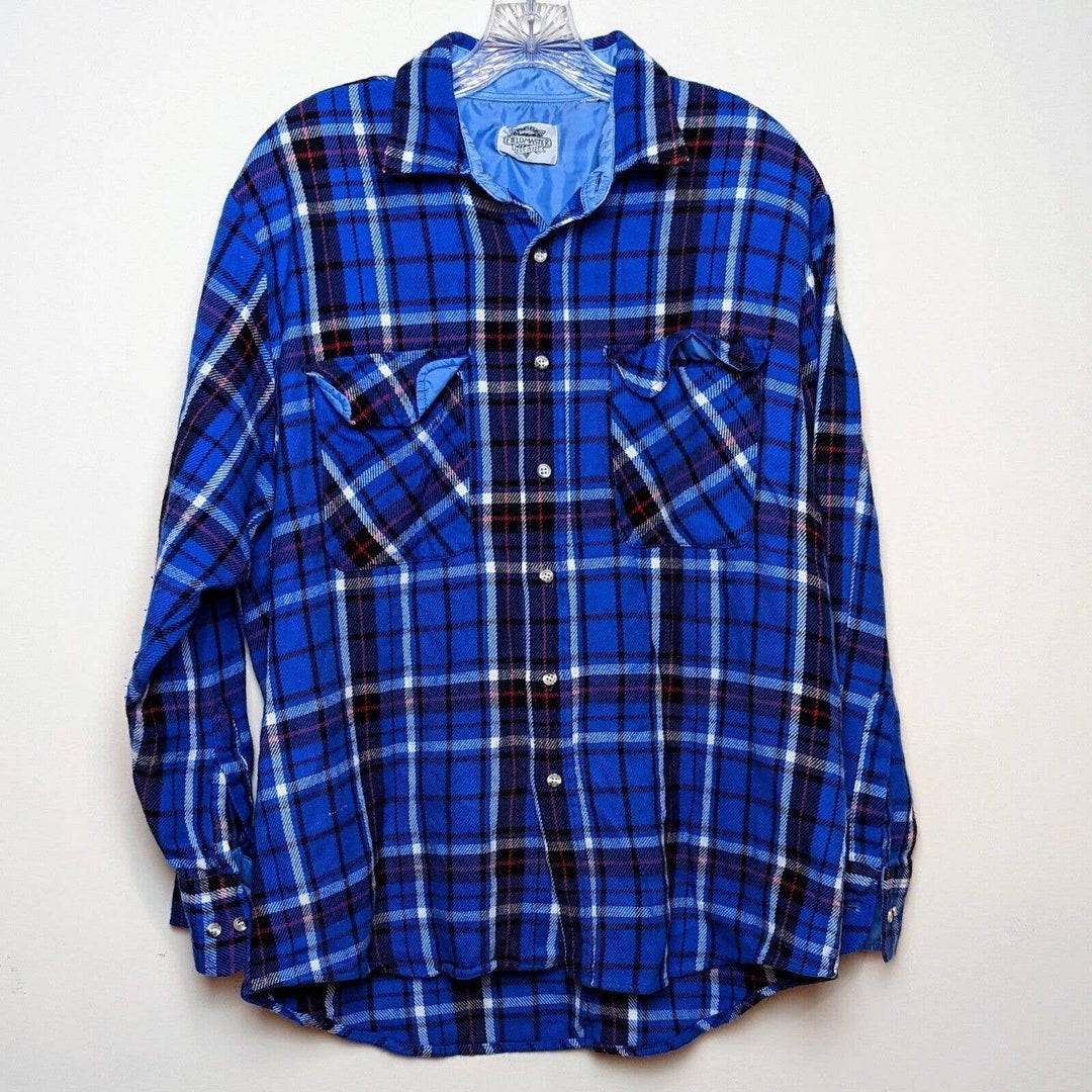 Vintage Fieldmaster Plaid Flannel Shirt Made in USA 70s 80s Blue Medium ...