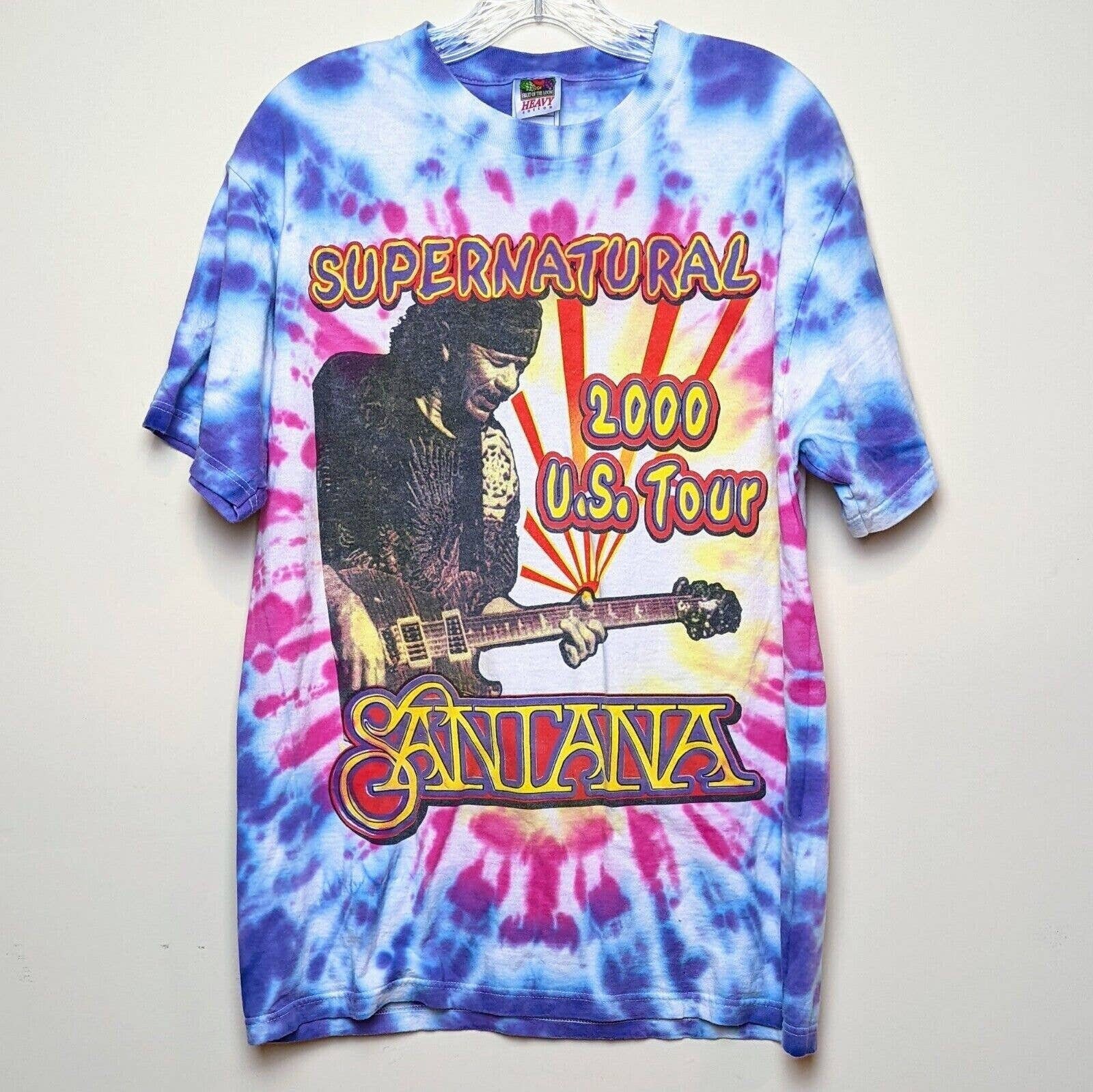 VTG Y2K Carlos Santana 2000 US Supernatural Tour Band Tie Dye T 