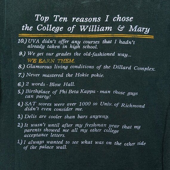 Vintage 90s William & Mary College Top 10 Reasons… - image 7