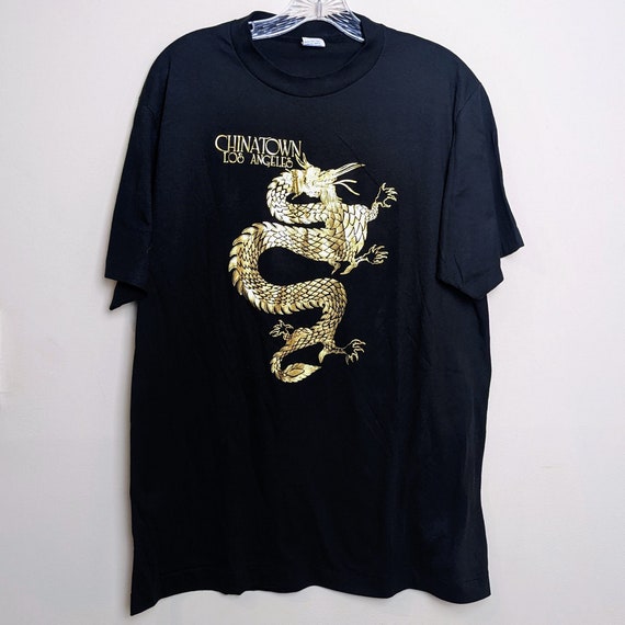 VTG 80s Chinatown Los Angeles Gold Foil Dragon Si… - image 1