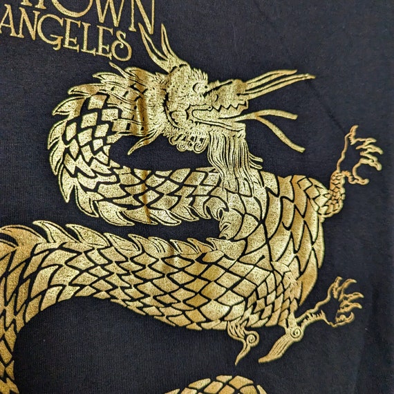 VTG 80s Chinatown Los Angeles Gold Foil Dragon Si… - image 3