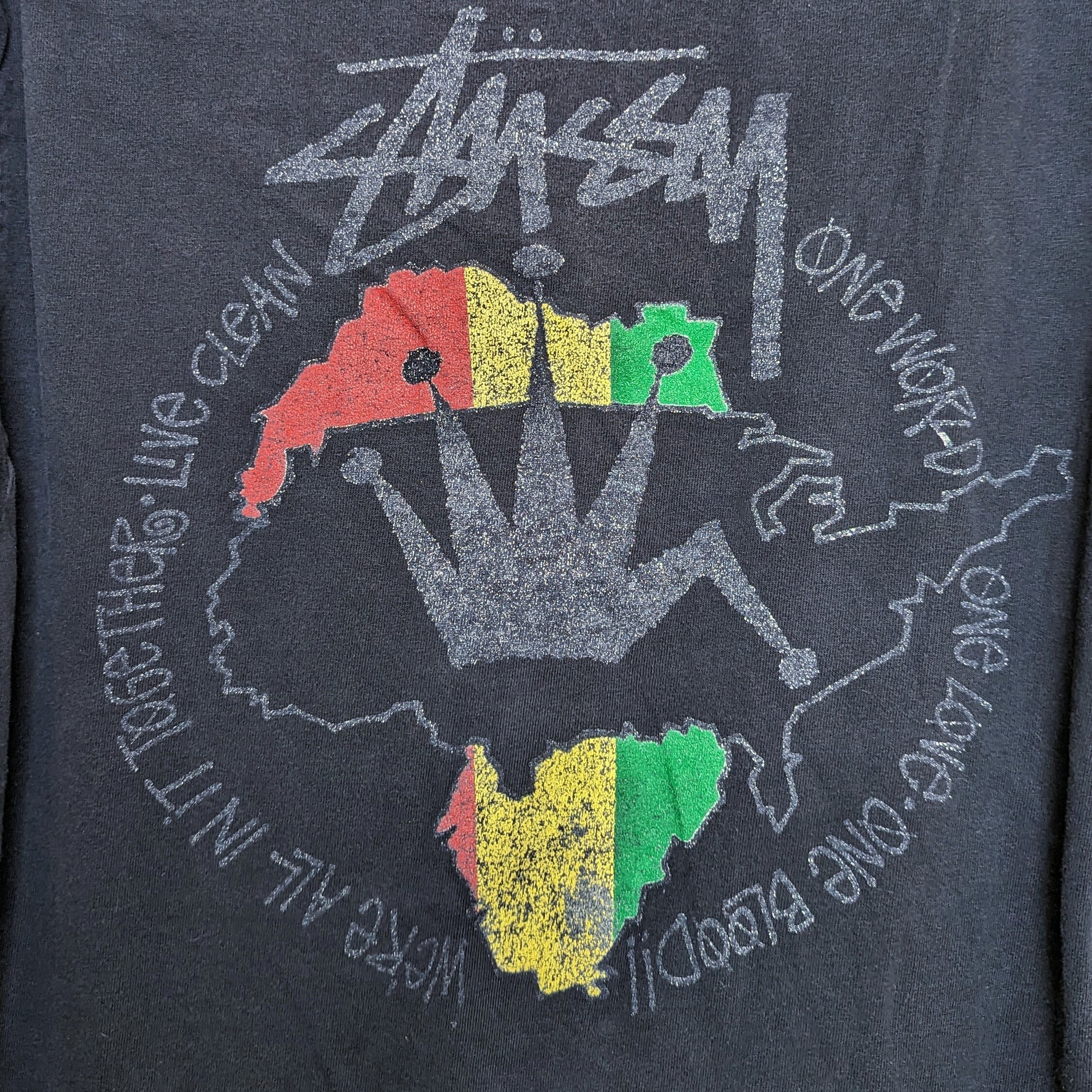希少　80s old STUSSY one world one love Vintage Stussy 80s One World One Love Faded Single Stitch T