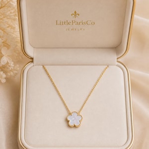 Single Motif Genuine Mother of Pearl Flower Clover Gold Necklace: 925 Silver, 18K Gold Plated, Gifts for Her, Mother's Day Gifts
