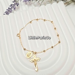 Faceted Rosary Bracelet: 18K Gold Plated 925 Silver, Religious Gift