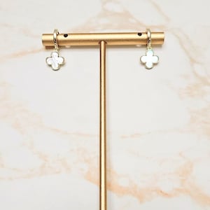 Mother of Pearl Clover Gold Huggie Earrings: 18K Gold Plated, 925 Silver