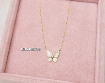 Medium Mother of Pearl Butterfly Gold Necklace: 18K Gold Plated, 925 Silver, Gifts For Her, Birthday Gifts