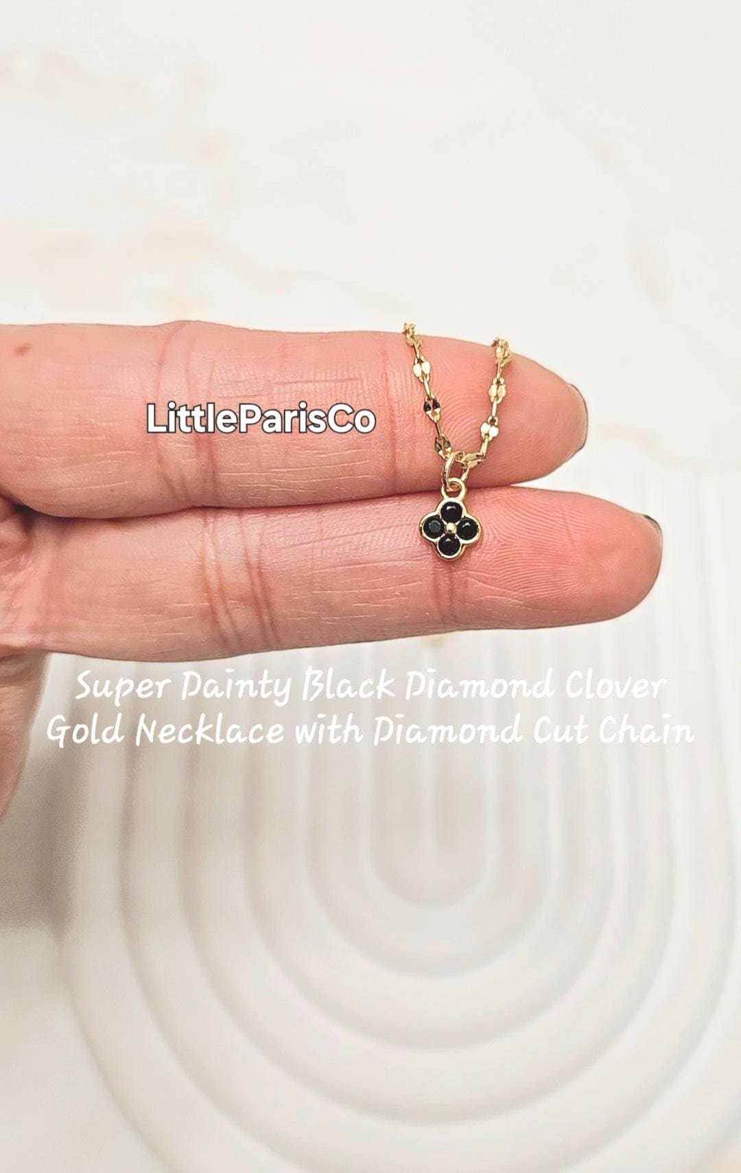 繊細なブラックダイヤモンドクローバーネックレス：18Kゴールドメッキ