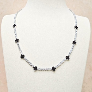 Onyx Klee Silberkette: Diamante CZ Tenniskette, Weißgold vergoldet
