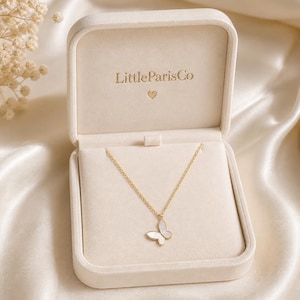 Sierlijke parelmoer vlinder gouden ketting: 18K verguld, 925 zilver, cadeaus voor haar, verjaardagscadeaus