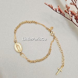 Diamond Cut Beads Rosary Bracelet: 18K Gold Plated, 925 Italian Silver