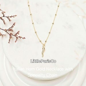 Italian Horn Necklace: 925 Silver, 18K Gold Plated, Cornicello Protection