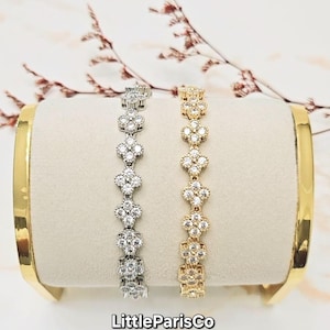 Diamante Clover Train Station Gold Bracelet: 14K Gold Plated, Gifts For Her, Birthday Gifts