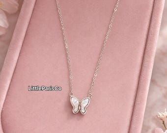 Small Mother of Pearl Butterfly Motif Silver Necklace: 925 Sterling Silver, 925 Silver, Gifts For Her, Birthday Gifts