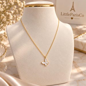 Dainty Mother of Pearl Butterfly Gold Necklace: 18K Gold Plated, 925 Silver, Gifts For Her, Birthday Gifts