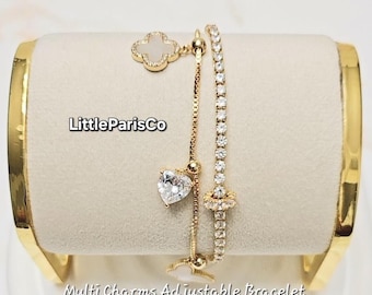 Pulsera ajustable de oro con trébol y mariposa: nácar, chapada en oro de 14 quilates, ideal para ella y para cumpleaños.