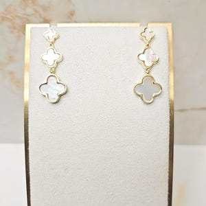 Three Clovers with Halo Diamante Genuine Mother of Pearl Clover Gold Earrings, 925 Silver, 18K Gold Plated, Gifts For Her, Birthday Gifts