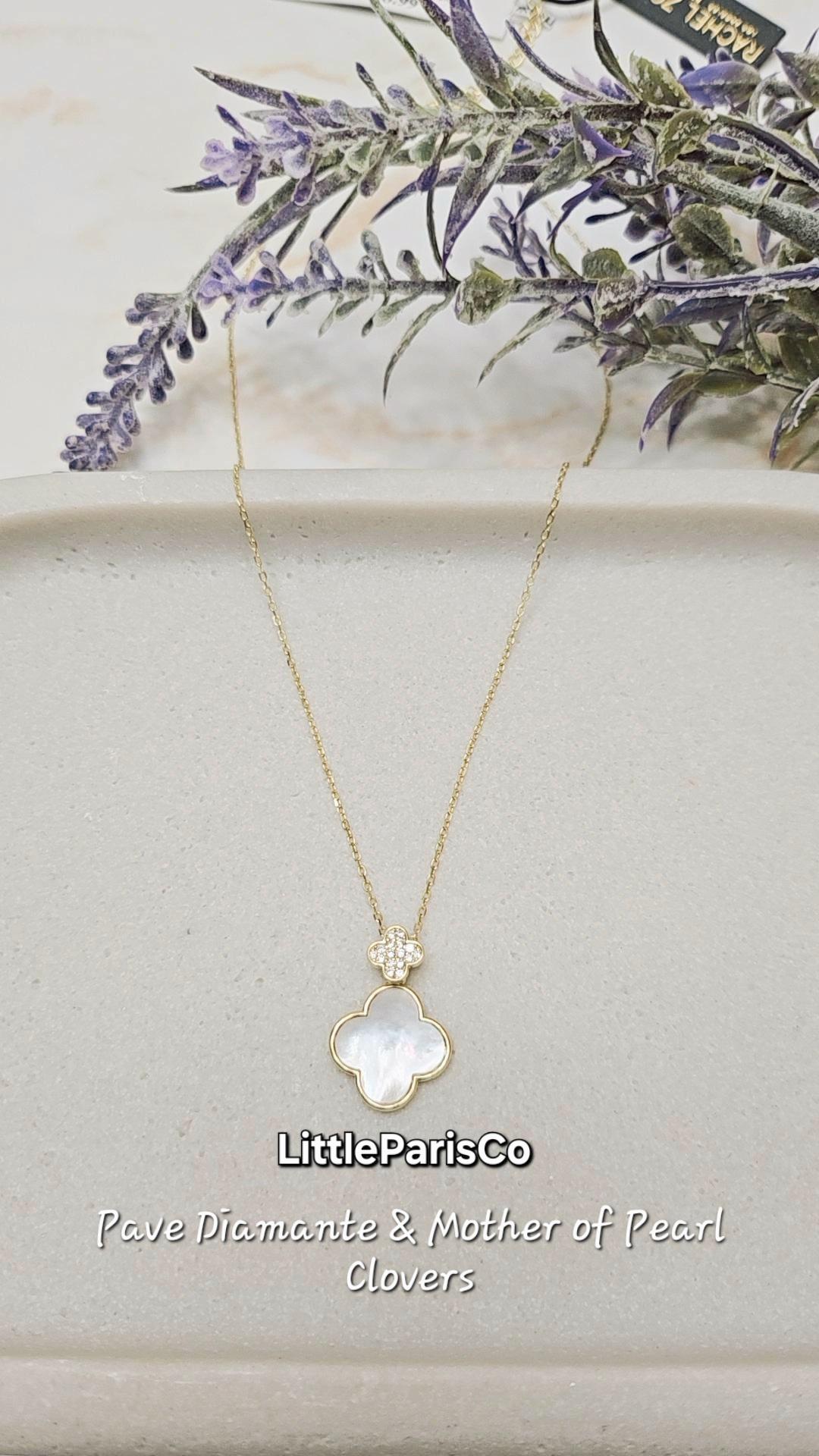 ダブルクローバー マザーオブパール ゴールドネックレス：925シルバー