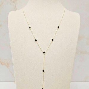 Onyx Lariat Necklace: Teardrop & Round, 18K Gold Plated 925 Silver