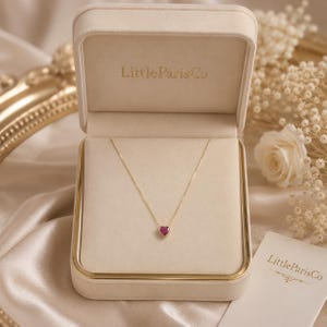 Dainty Ruby Heart Shaped Bezel-Set Gold Necklace: 18K Gold Plated, 925 Silver, Birthday Necklace, Minimal Necklace, July Birthstone
